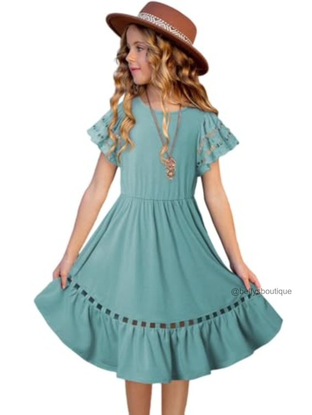 Girls Sleeveless Embroidery Dress Summer Outfit Ruffle Hem